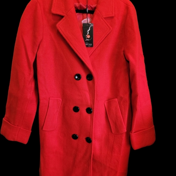 NWT Red Wool Coat xl Double Breasted Pea Coat - Picture 3 of 16